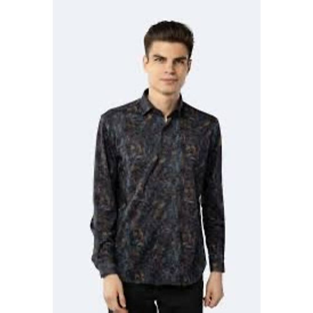 Luchiano Visconti Multicolor Dark Jacquard Shirt Size XXL MSRP $180